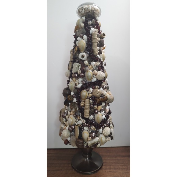 Handmade Vintage Jewelry Christmas Tree Upcycled Art Sea Shell Beach House Decor